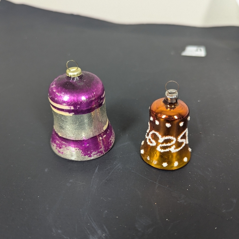 Vintage Christmas Glass Bell Ornaments – Working Clappers – Lot of 2 Mercury Gl